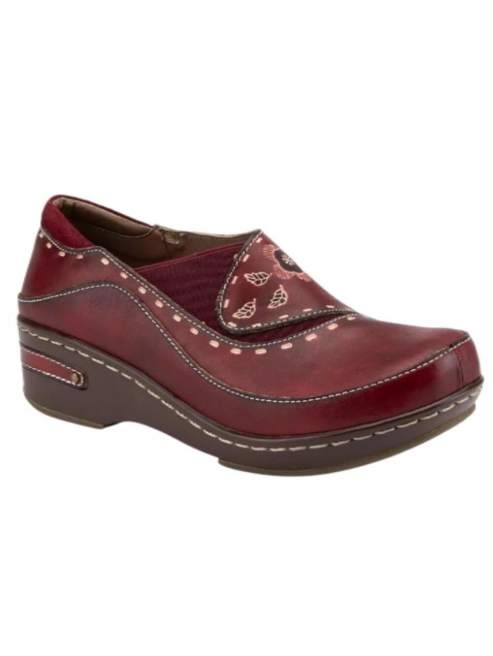 L'ARTISTE Spring Step Burbank Hand Painted Slip-On Leather Clogs In Bordeaux